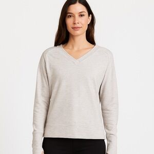 Athleta Coaster Luxe V-Neck Sweatshirt Women’s Medium Gray Long Sleeve Thumbhole